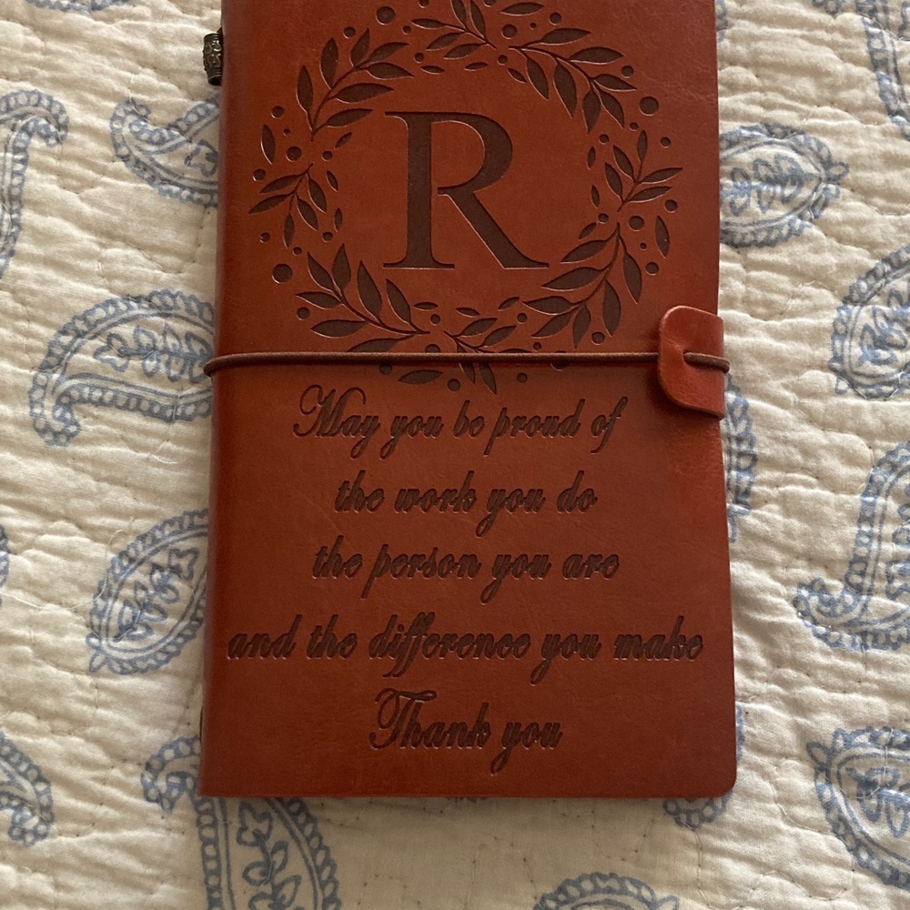 NEW Brown Leather Journal with Engraved initials R with Design